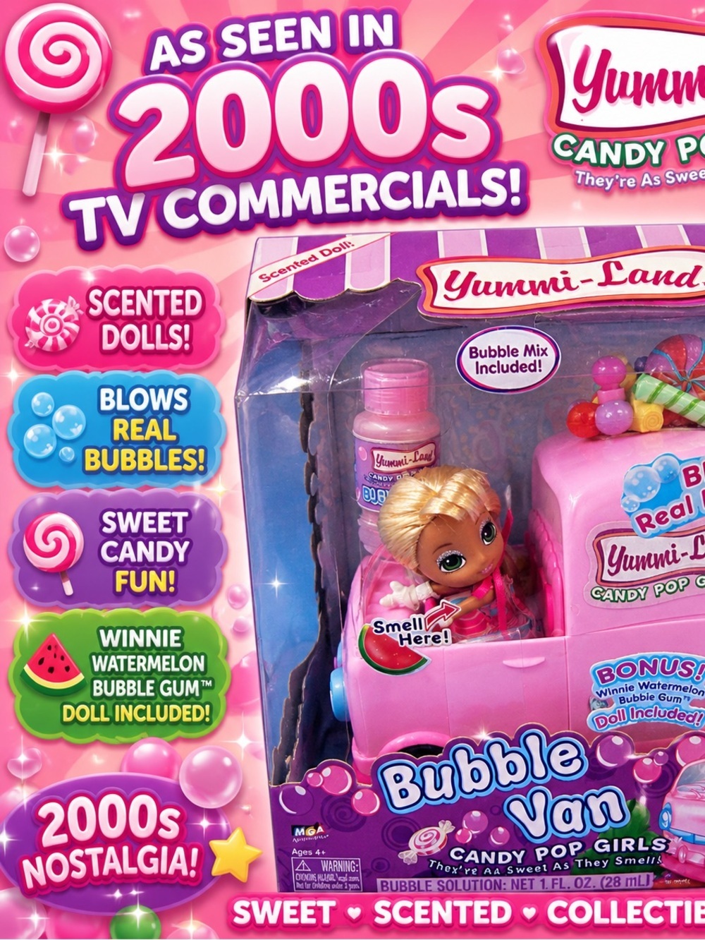 Yummi Land Candy Pop Girls Bubble Van NIB MGA Vintage 2000s Scented Doll Playset